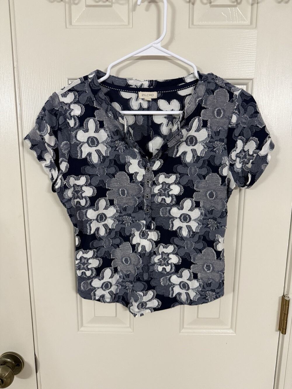 Anthropologie Pilcro The Andie Ribbed Henley Floral Top Size S
